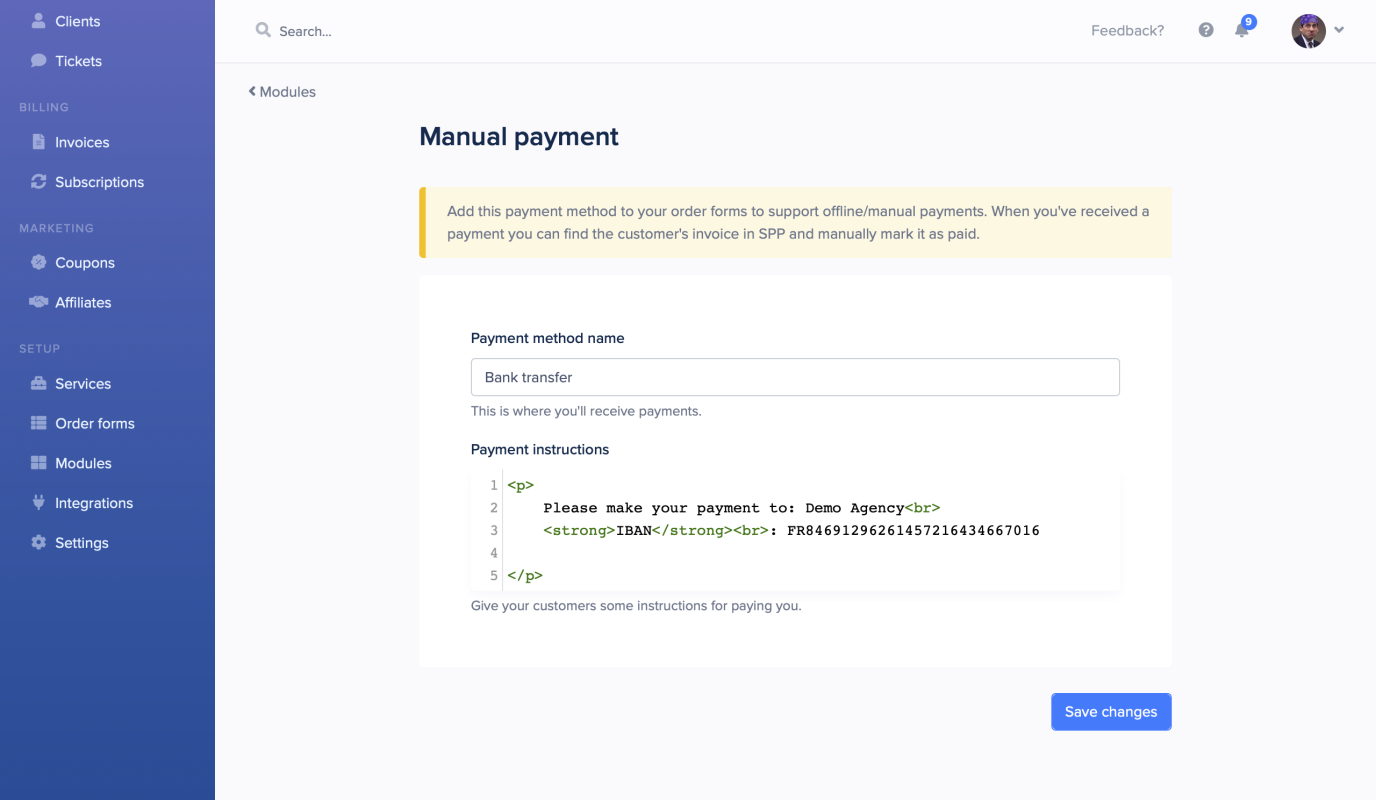 SPP manual payment configuration